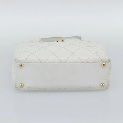 Chanel Surpique Tote Quilted Leather, White, Leather, Tote Bag