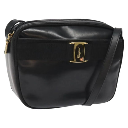 Salvatore Ferragamo Vara Bow camera Leather, Black, Leather, Shoulder Bag