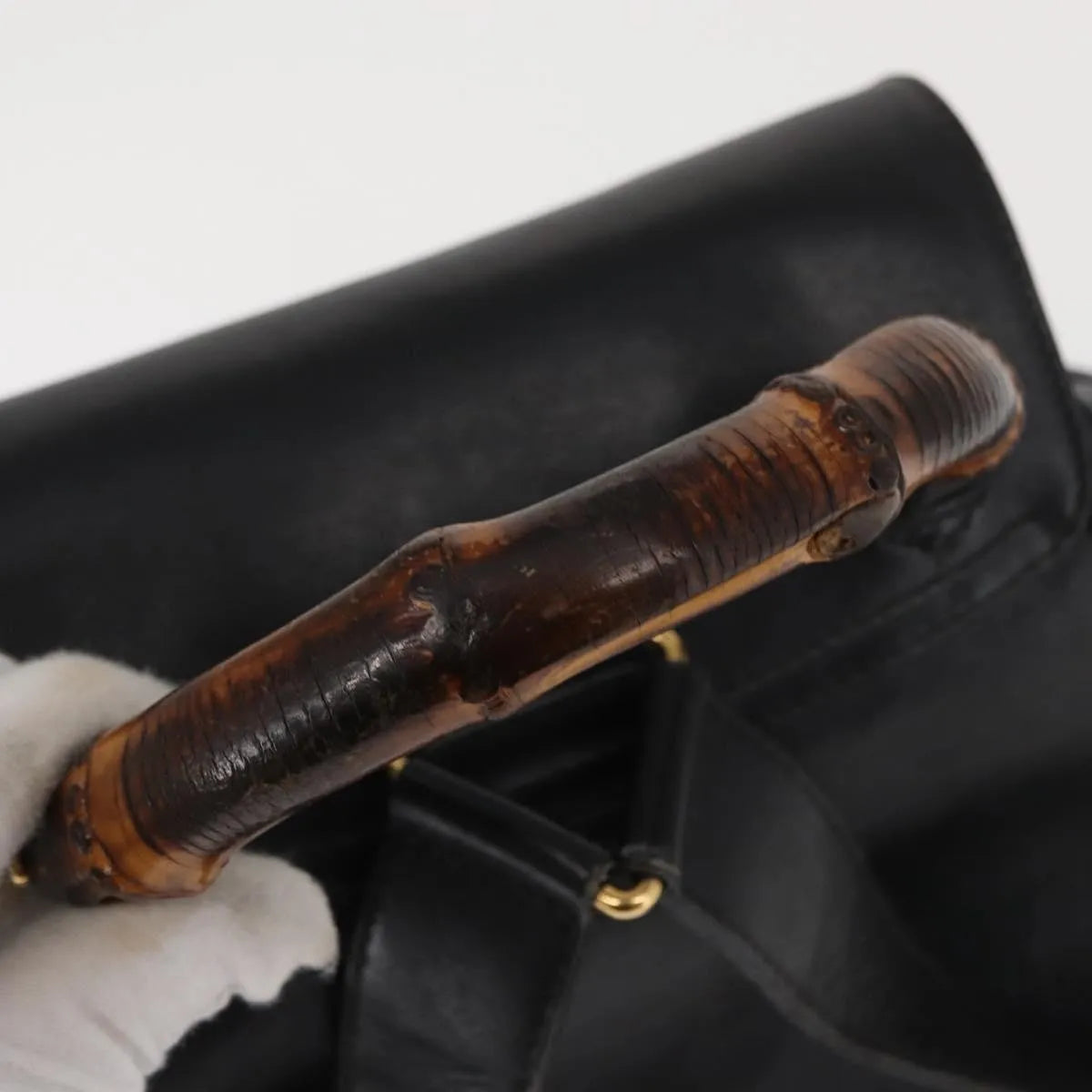 Gucci Vintage Bamboo Leather, Black, Leather, Backpack