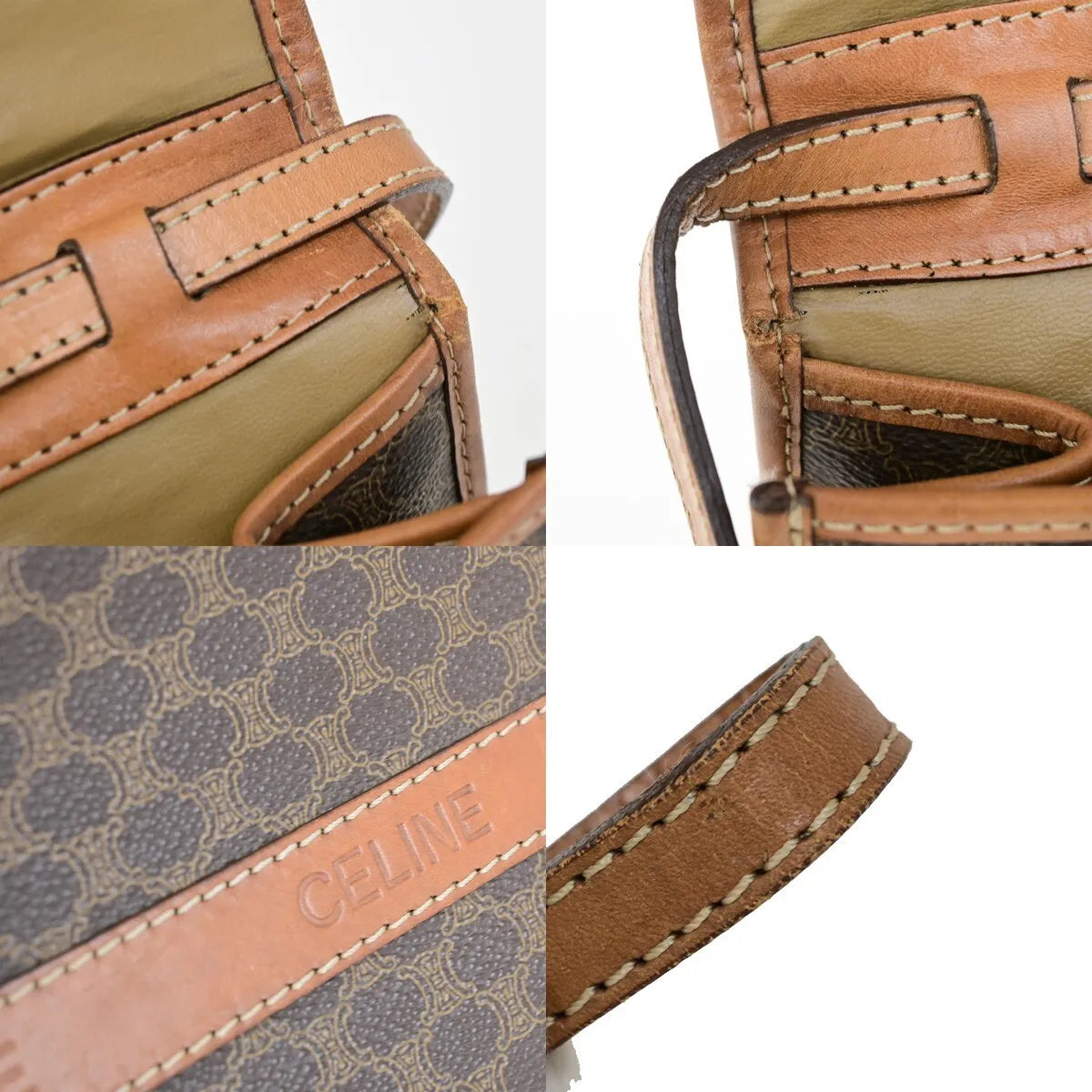 Celine Vintage Macadam Canvas and Leather, Brown, Canvas, Shoulder Bag