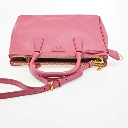 Prada Double Zip Lux Convertible Tote Saffiano Leather, Pink, Leather, Tote Bag