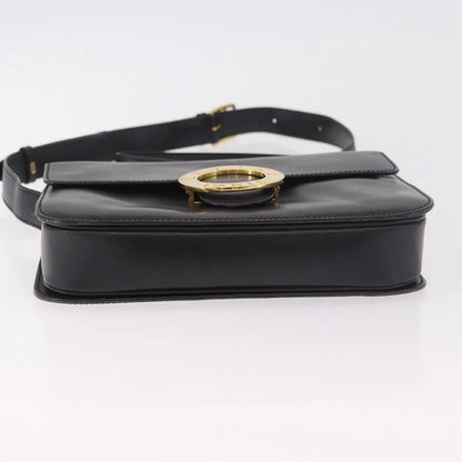 Celine Vintage Circle Logo Leather, Black, Leather, Shoulder Bag