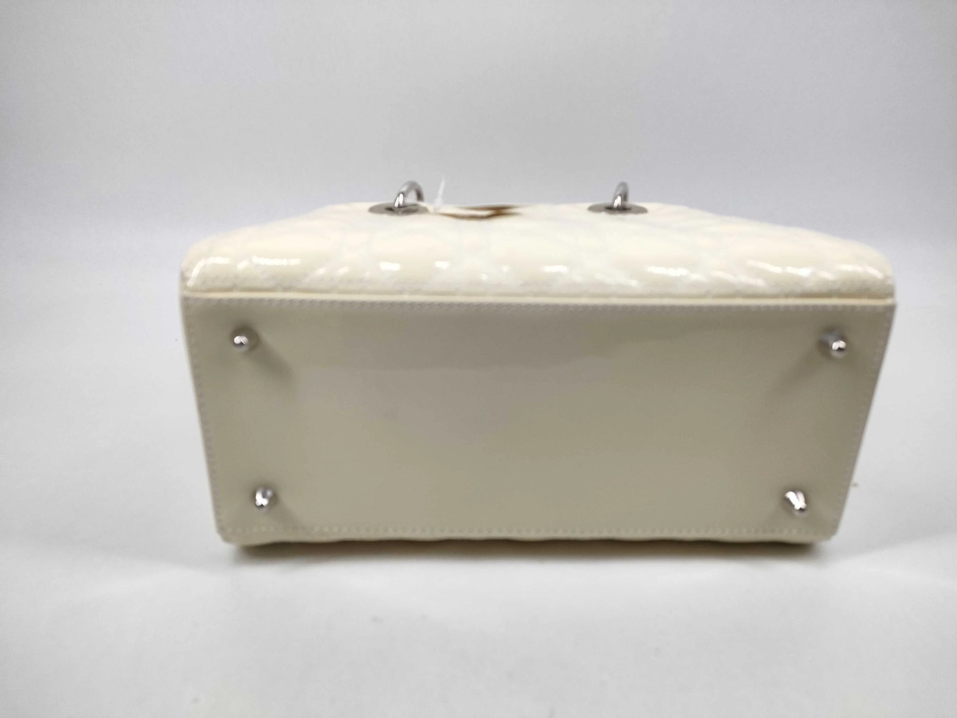 Christian Dior Lady Dior Cannage Quilt Patent, White, Leather, Handbag