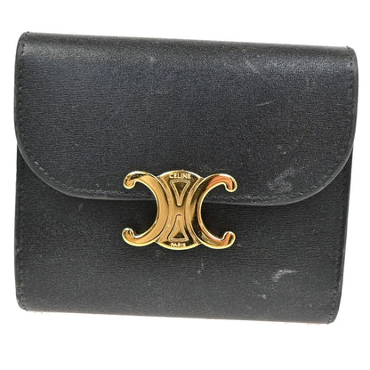 Celine Triomphe Trifold Leather, Black, Leather, Wallet