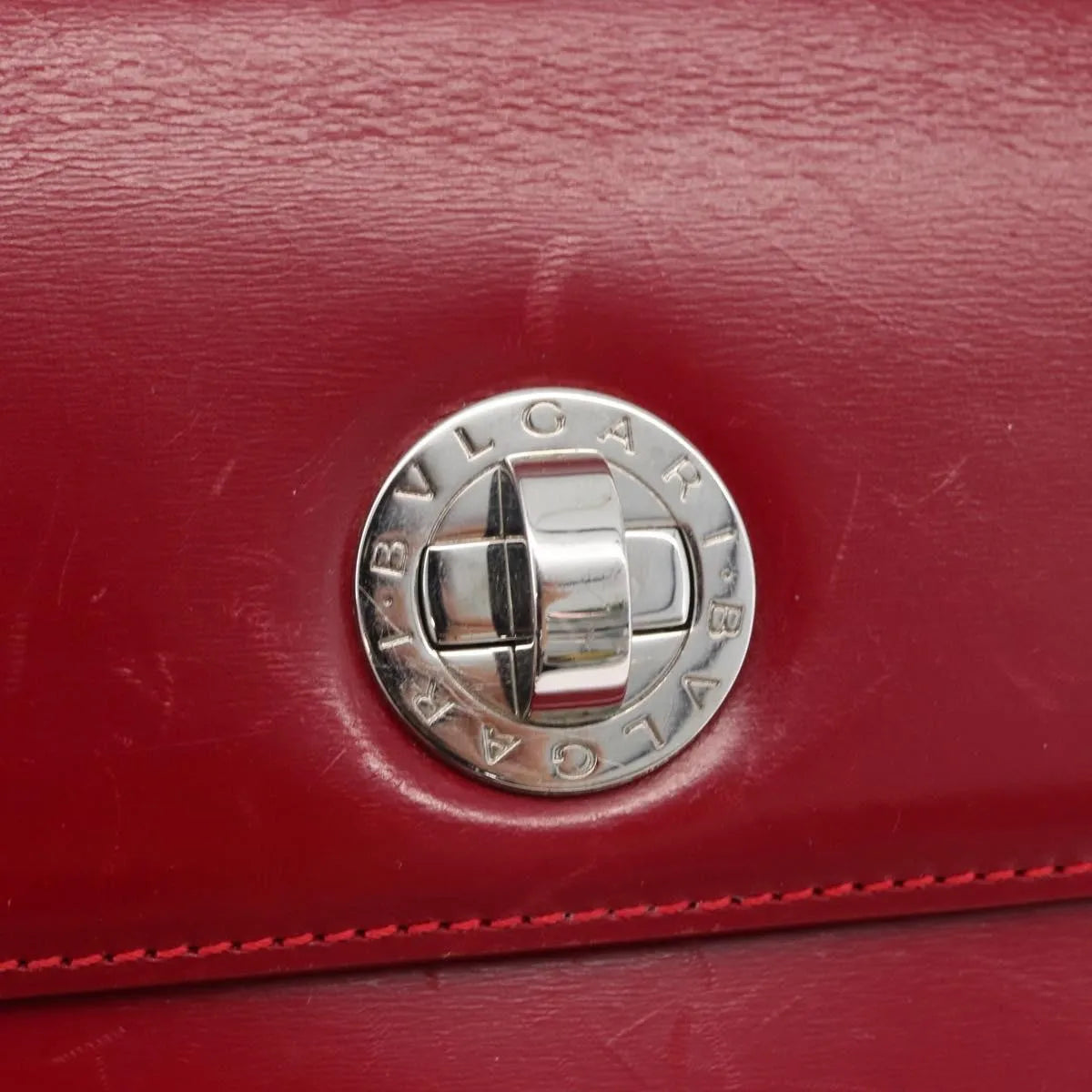 Bvlgari Top Handle Leather, Red, Leather, Handbag