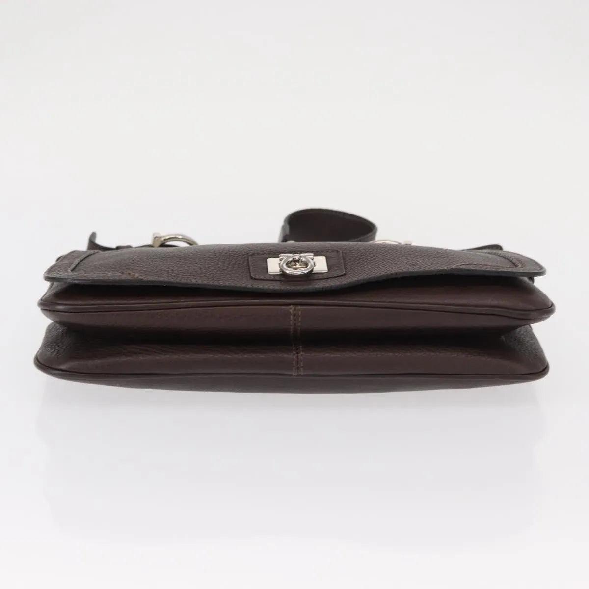 Salvatore Ferragamo Gancini Leather, Brown, Leather, Shoulder Bag
