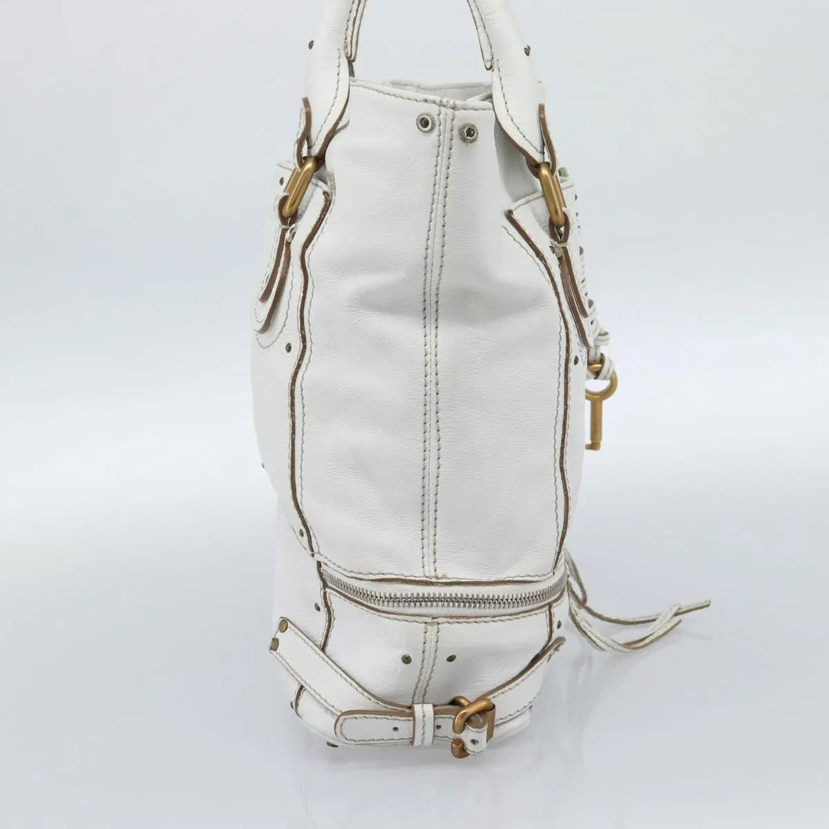 Chloe Paddington Lock Tote Leather, White_gold, Leather, Tote Bag