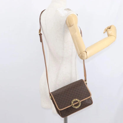 Celine Vintage Macadam Circle Logo Canvas and Leather, Brown, Canvas, Shoulder Bag