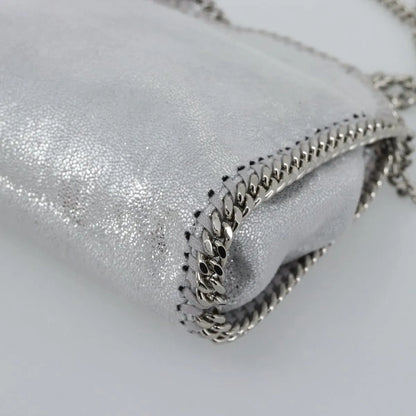 Stella McCartney Falabella Fold Over Faux Leather, Silver, Polyester, Shoulder Bag