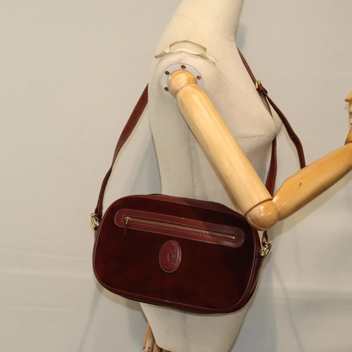 cartier Vintage must de Cartier Suede, Burgundy, Suede, Shoulder Bag