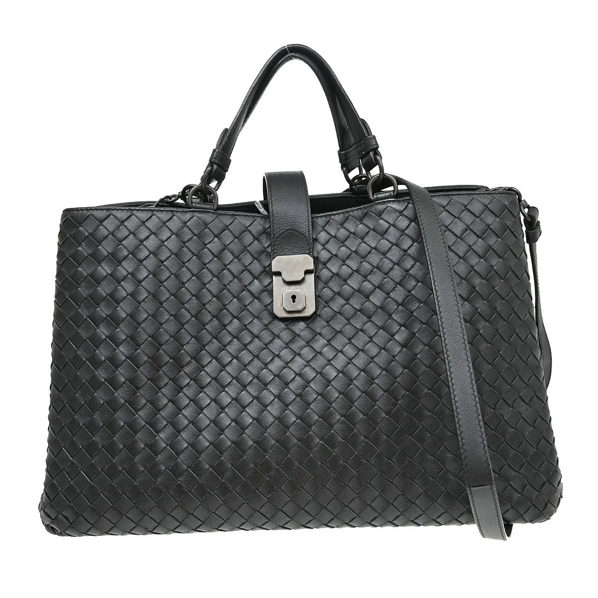 Bottega Veneta Roma Intrecciato Nappa, Black, Leather, Handbag