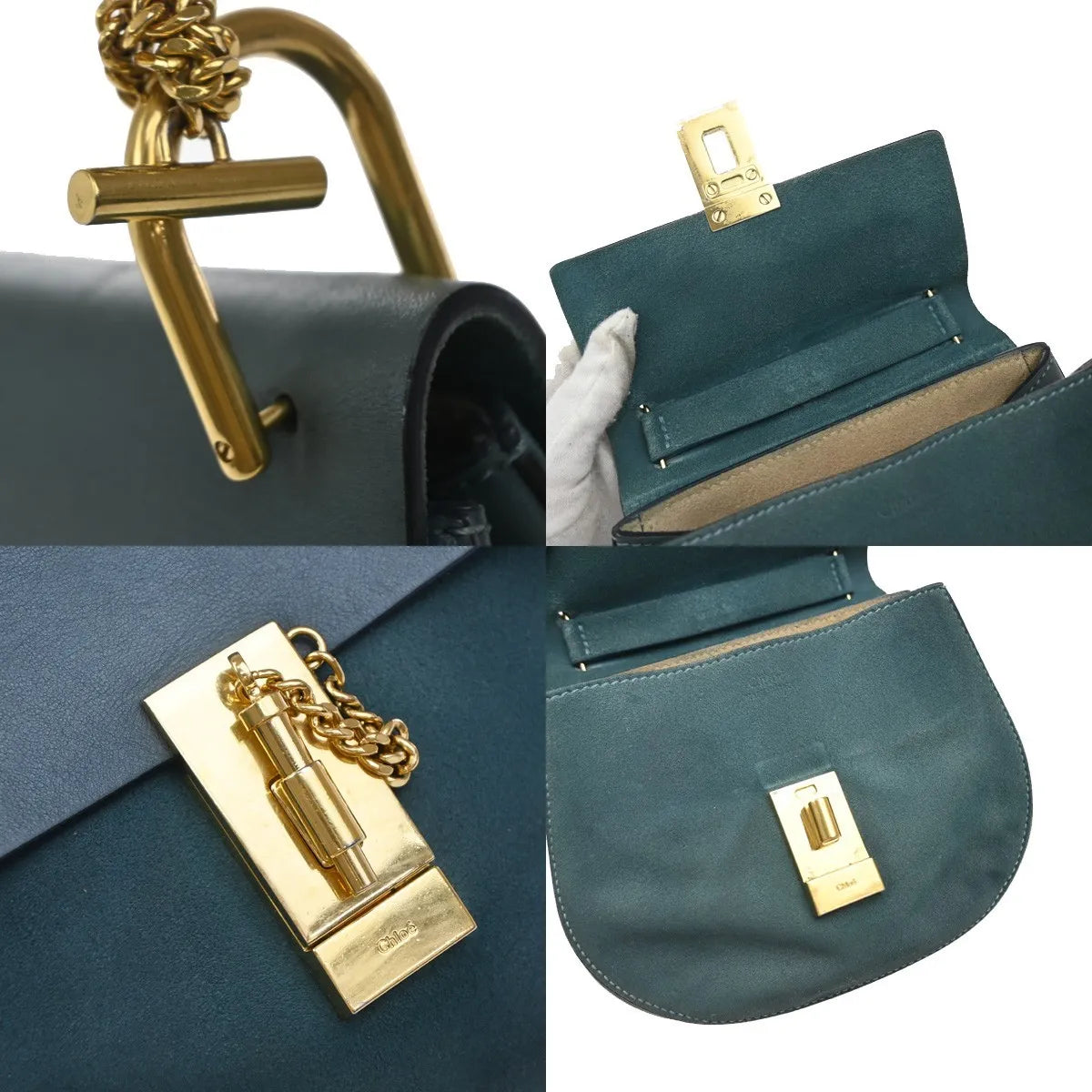 Chloe Drew Leather and Suede, Blue, Suede, Shoulder Bag