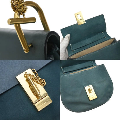 Chloe Drew Leather and Suede, Blue, Suede, Shoulder Bag