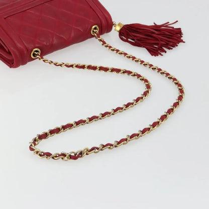 Chanel Vintage Tassel Flap Quilted Lambskin, Red, Leather, Shoulder Bag