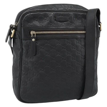 Gucci Front Zip Messenger Guccissima Leather, Black, Leather, Shoulder Bag
