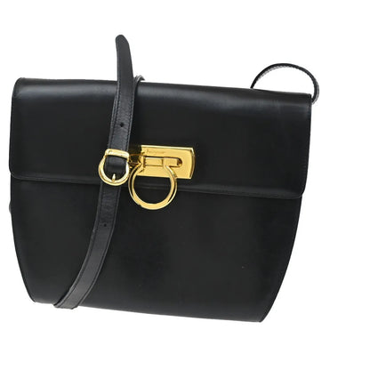 Salvatore Ferragamo Gancini Leather, Black, Leather, Shoulder Bag