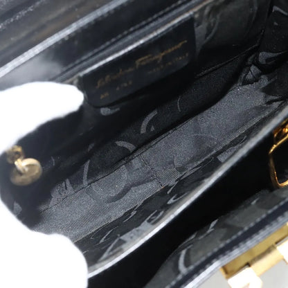 Salvatore Ferragamo Gancini Leather, Black, Leather, Handbag