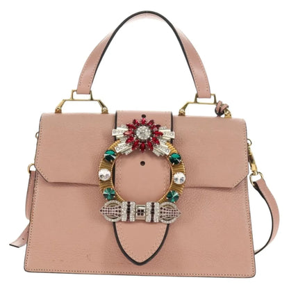 Miu Miu Madras Crystal Buckle Leather, Pink, Leather, Shoulder Bag