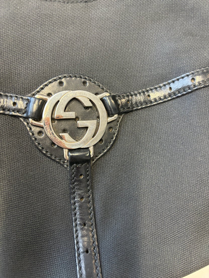 Gucci Reins Web Hobo Canvas, Black, Canvas, Handbag