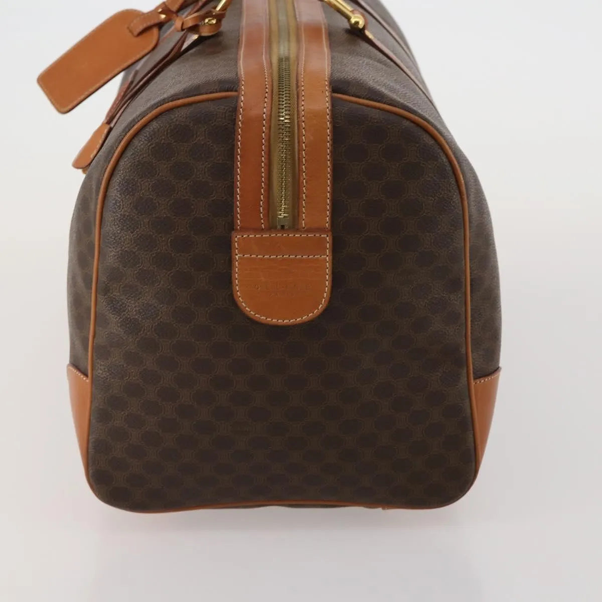 Celine Vintage Macadam Boston Canvas and Leather, Brown, PVC, Handbag