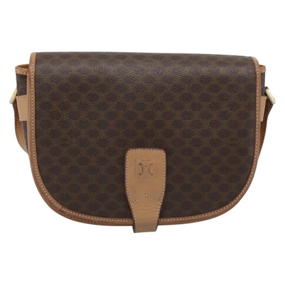 Celine Vintage Macadam Canvas and Leather, Brown, Canvas, Shoulder Bag