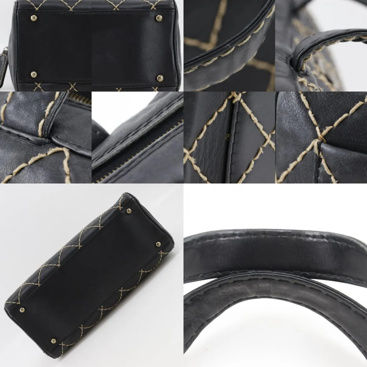 Chanel Surpique Boston Quilted Leather, Black, Leather, Handbag