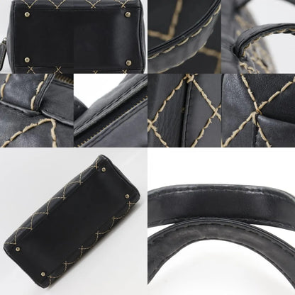 Chanel Surpique Boston Quilted Leather, Black, Leather, Handbag