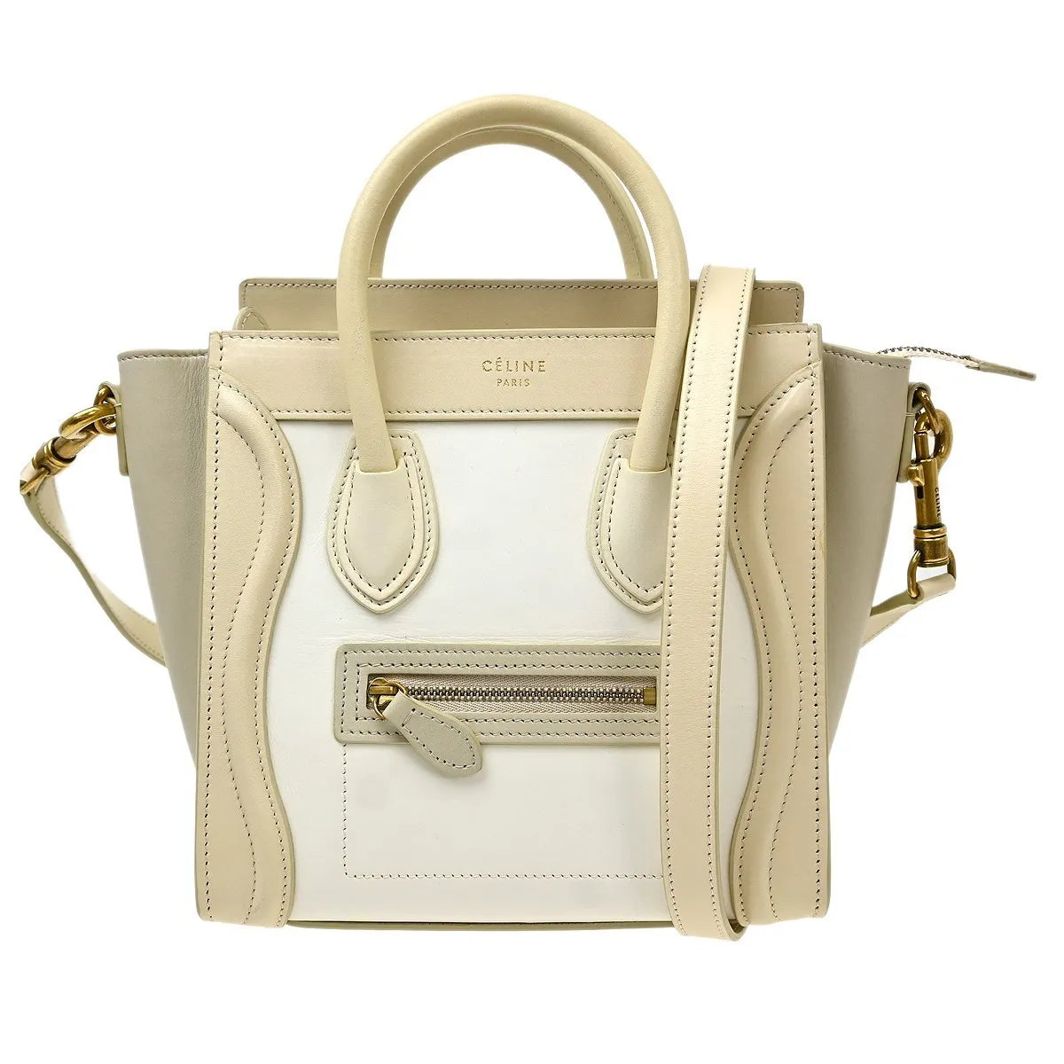 Celine Luggage Smooth Leather, White, Leather, Tote Bag