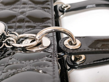 Christian Dior Lady Dior Patent, Black, Patent Leather, Handbag