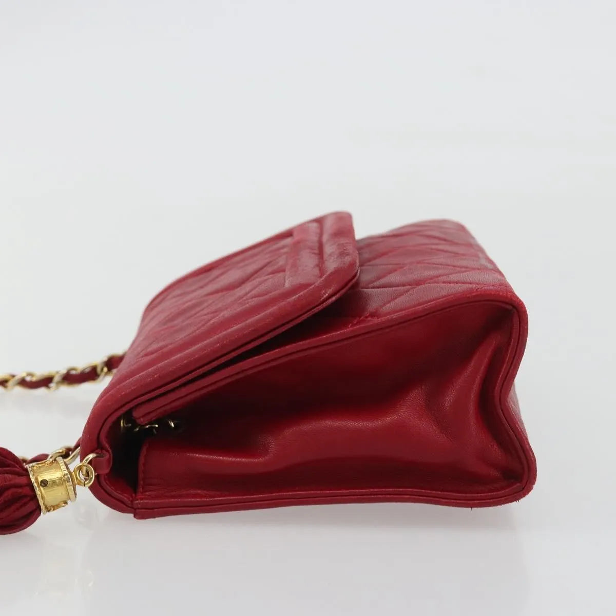 Chanel Vintage Tassel Flap Quilted Lambskin, Red, Leather, Shoulder Bag