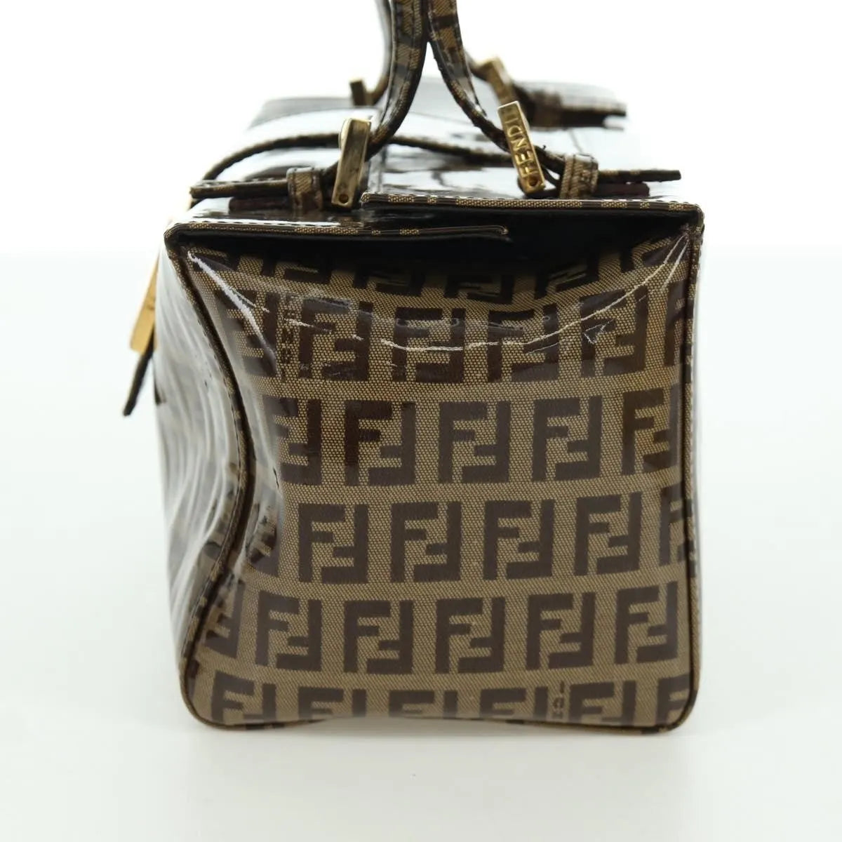 Fendi Mamma Baguette Zucca patent leather, Brown, Canvas, Shoulder Bag
