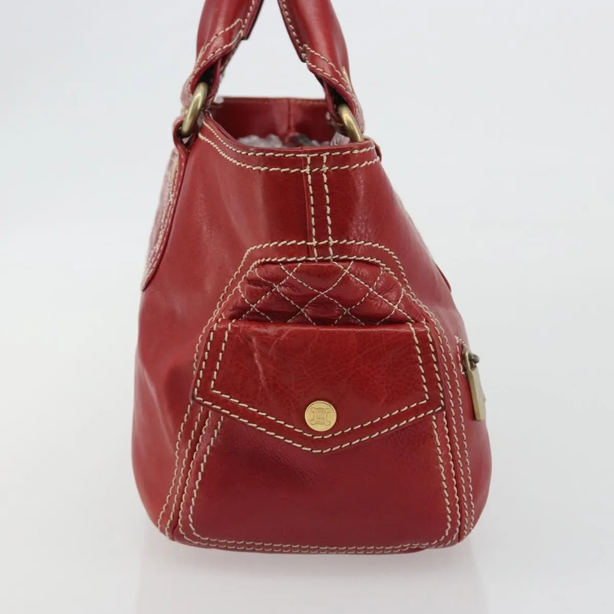 Celine Boogie Satchel Leather, Red, Leather, Handbag
