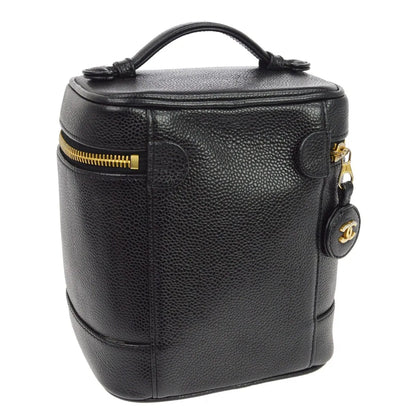 Chanel Vanity Leather, Black, Leather, Handbag