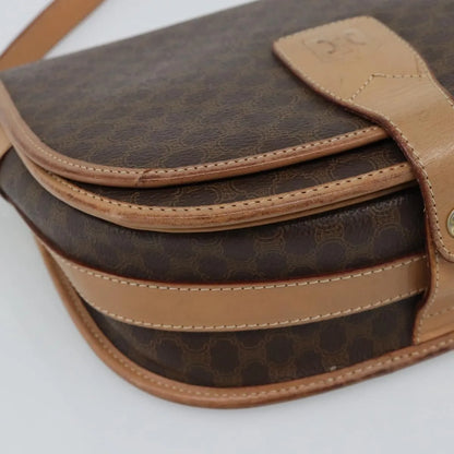 Celine Vintage Macadam Canvas and Leather, Brown, Canvas, Shoulder Bag