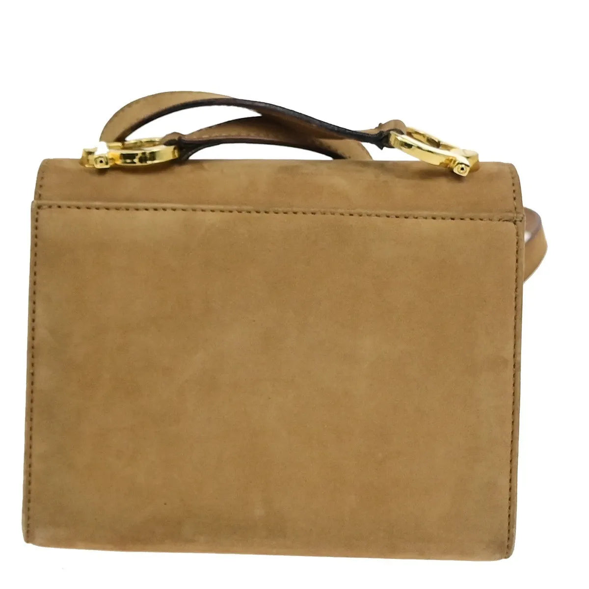 Salvatore Ferragamo Gancini Flap Suede, Beige, Suede, Shoulder Bag