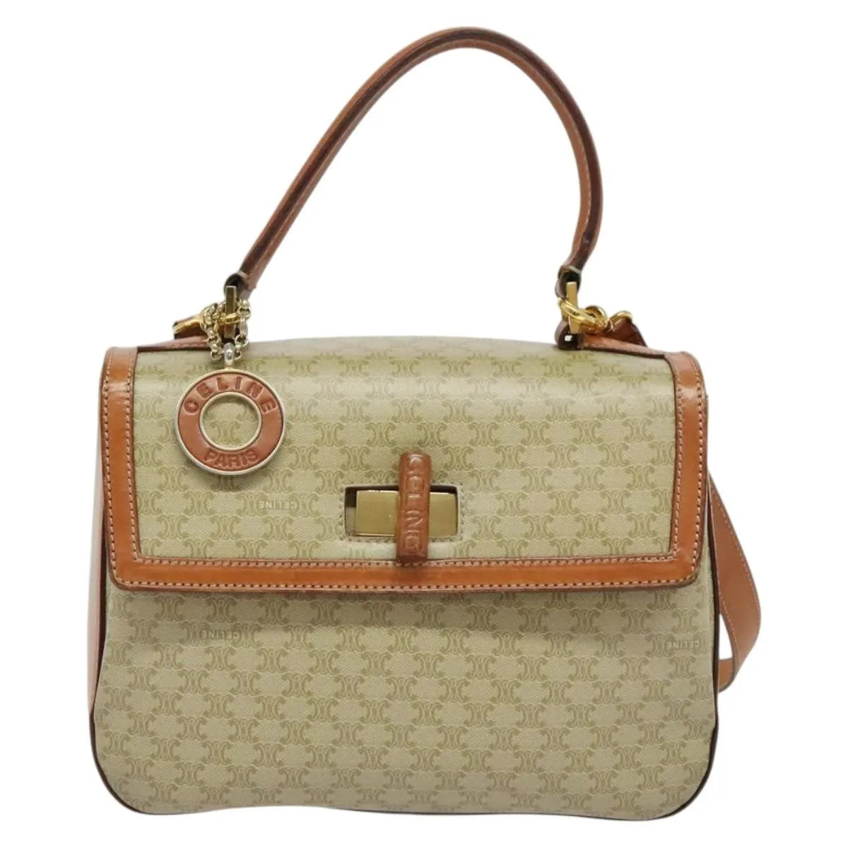 Celine Vintage Convertible Top Handle Macadam Coated Canvas, Beige, Canvas, Handbag
