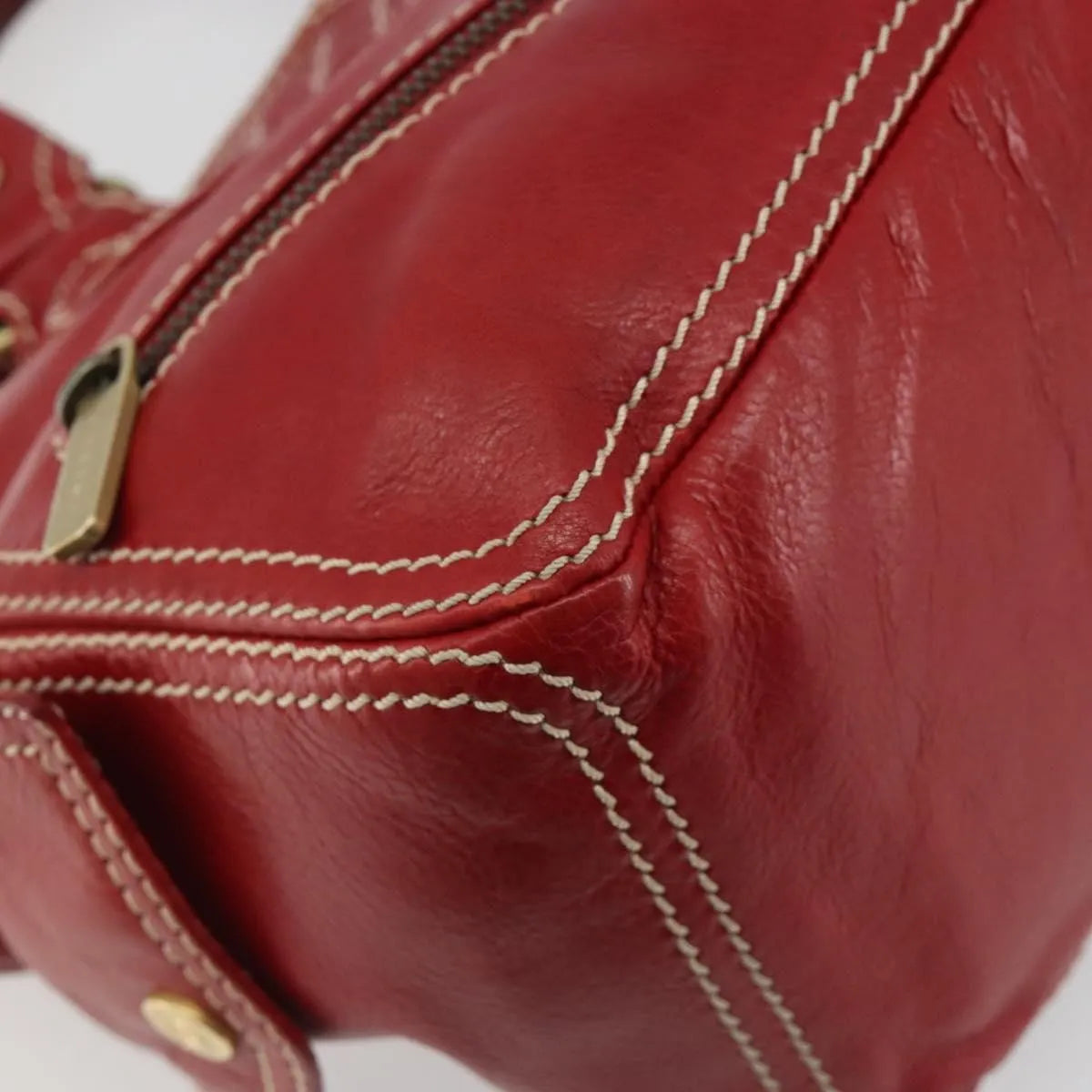 Celine Boogie Satchel Leather, Red, Leather, Handbag