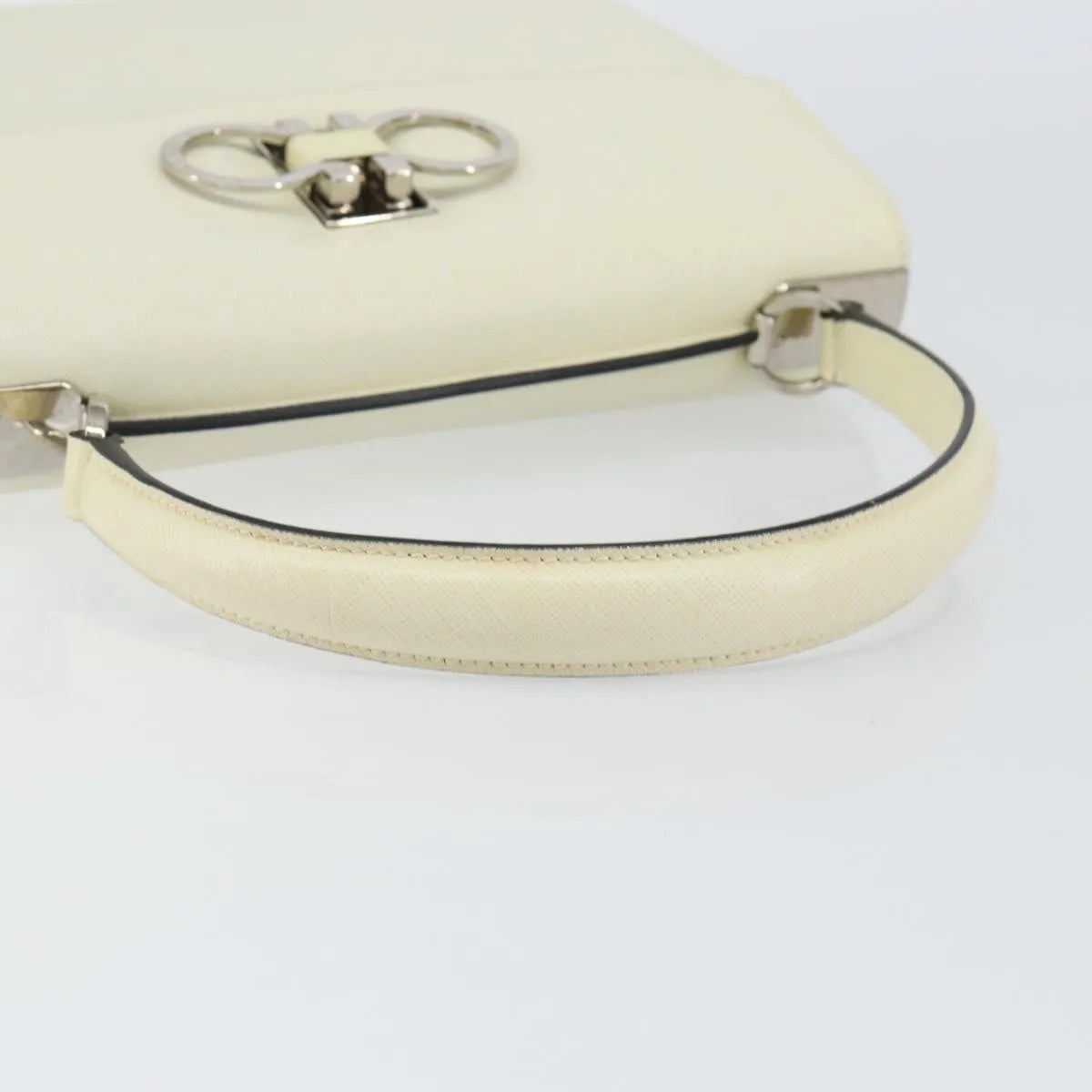 Salvatore Ferragamo Double Gancini Top Handle Saffiano Leather, White, Leather, Handbag