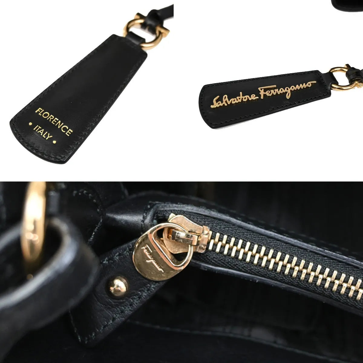 Salvatore Ferragamo Gancini Tote Leather, Black, Leather, Tote Bag