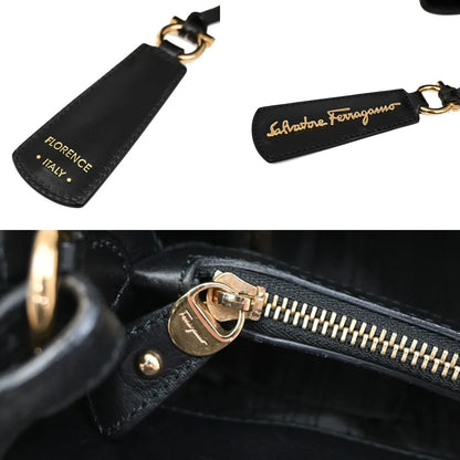 Salvatore Ferragamo Gancini Tote Leather, Black, Leather, Tote Bag