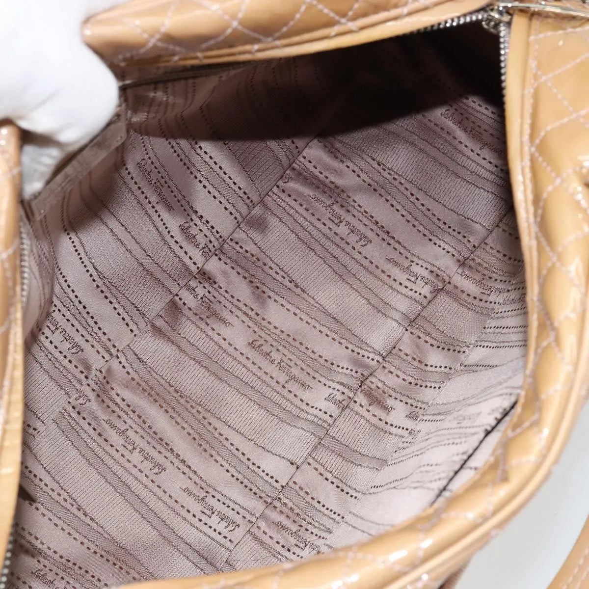 Salvatore Ferragamo Vala Patent leather, Beige, Patent Leather, Handbag
