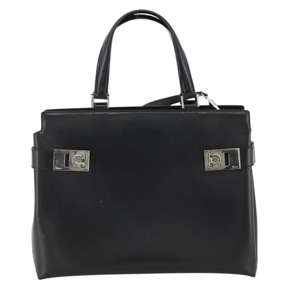 Salvatore Ferragamo Double Gancini Side Buckle Tote Leather, Black, Leather, Handbag