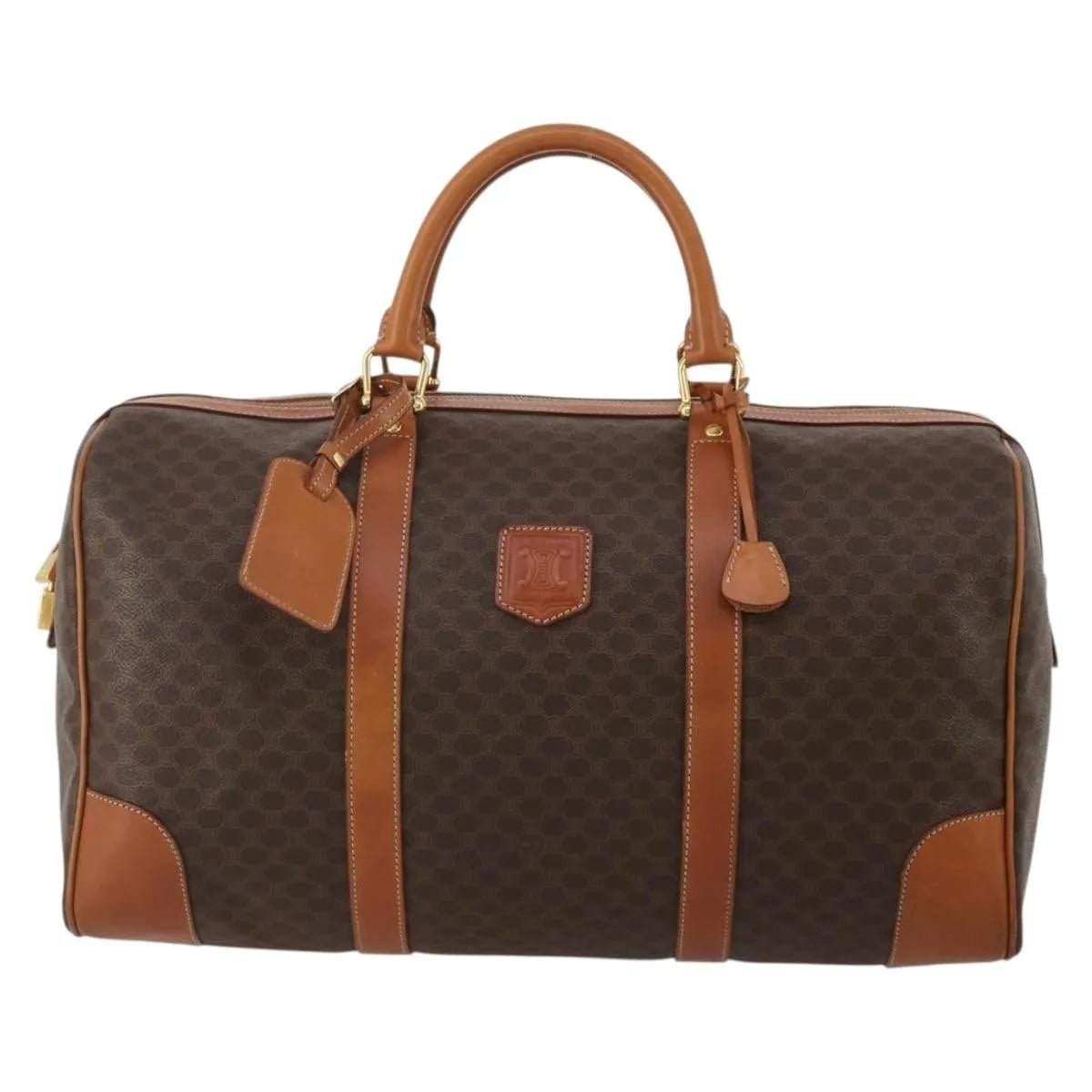 Celine Vintage Macadam Boston Canvas and Leather, Brown, PVC, Handbag
