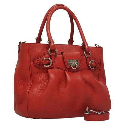 Salvatore Ferragamo Gancini Handle Tote Leather, Red, Leather, Handbag