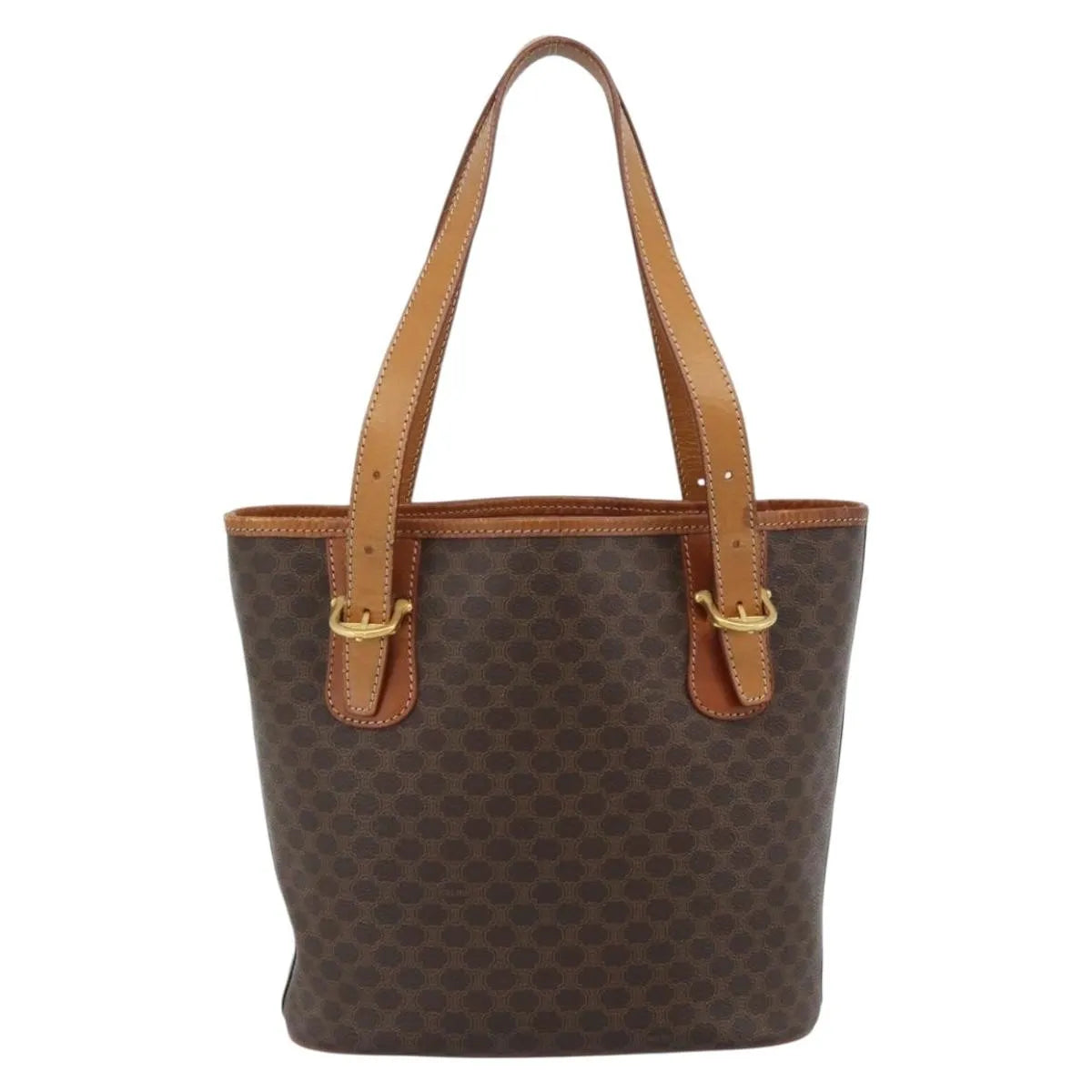 Celine Vintage Macadam Canvas and Leather, Brown, Canvas, Tote Bag
