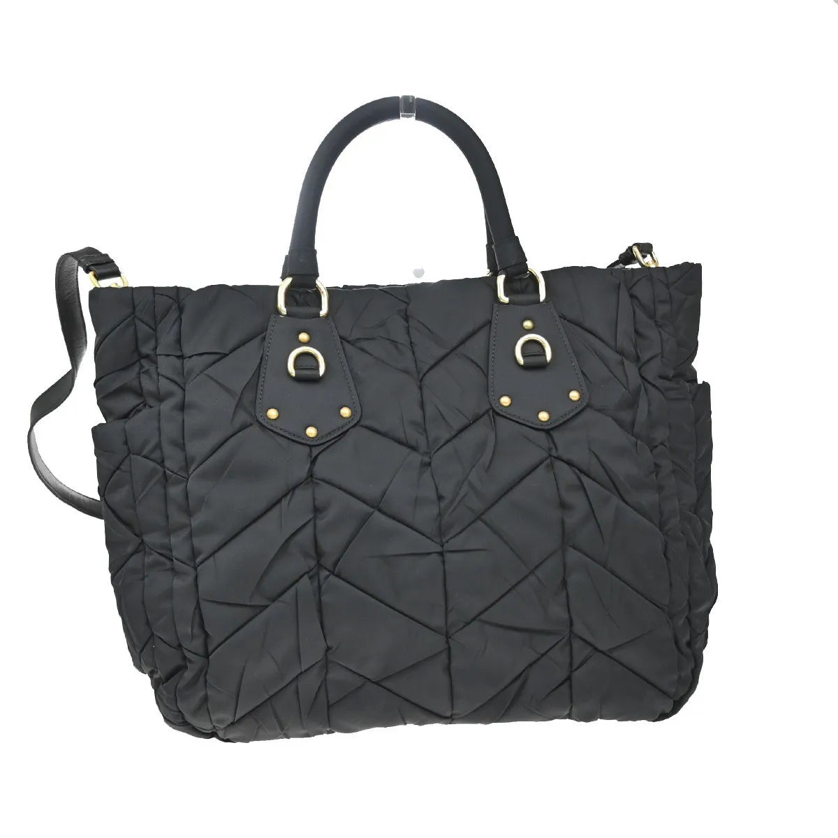 Prada Convertible Side Pocket Tote Chevron Tessuto, Black, Nylon, Tote Bag