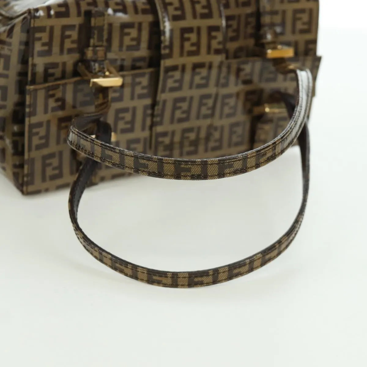 Fendi Mamma Baguette Zucca patent leather, Brown, Canvas, Shoulder Bag