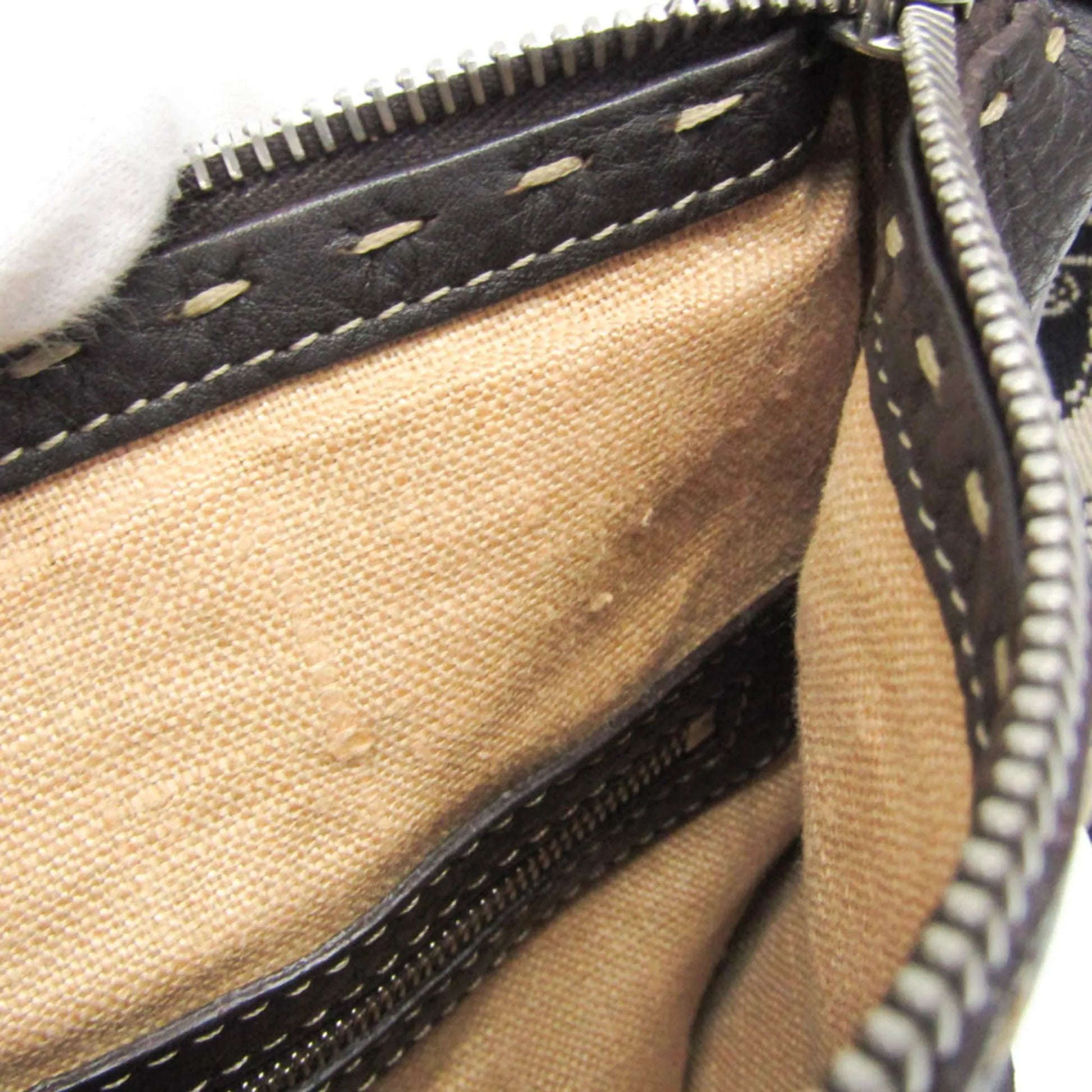Fendi Vintage Selleria Zip Messenger Leather, Brown, Leather, Shoulder Bag