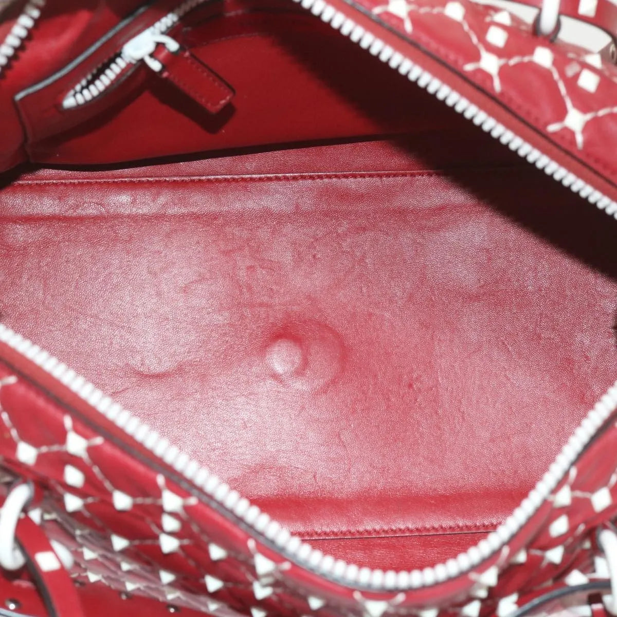 Valentino Garavani Free Rockstud Spike Duffle Quilted Leather, Red, Leather, Shoulder Bag