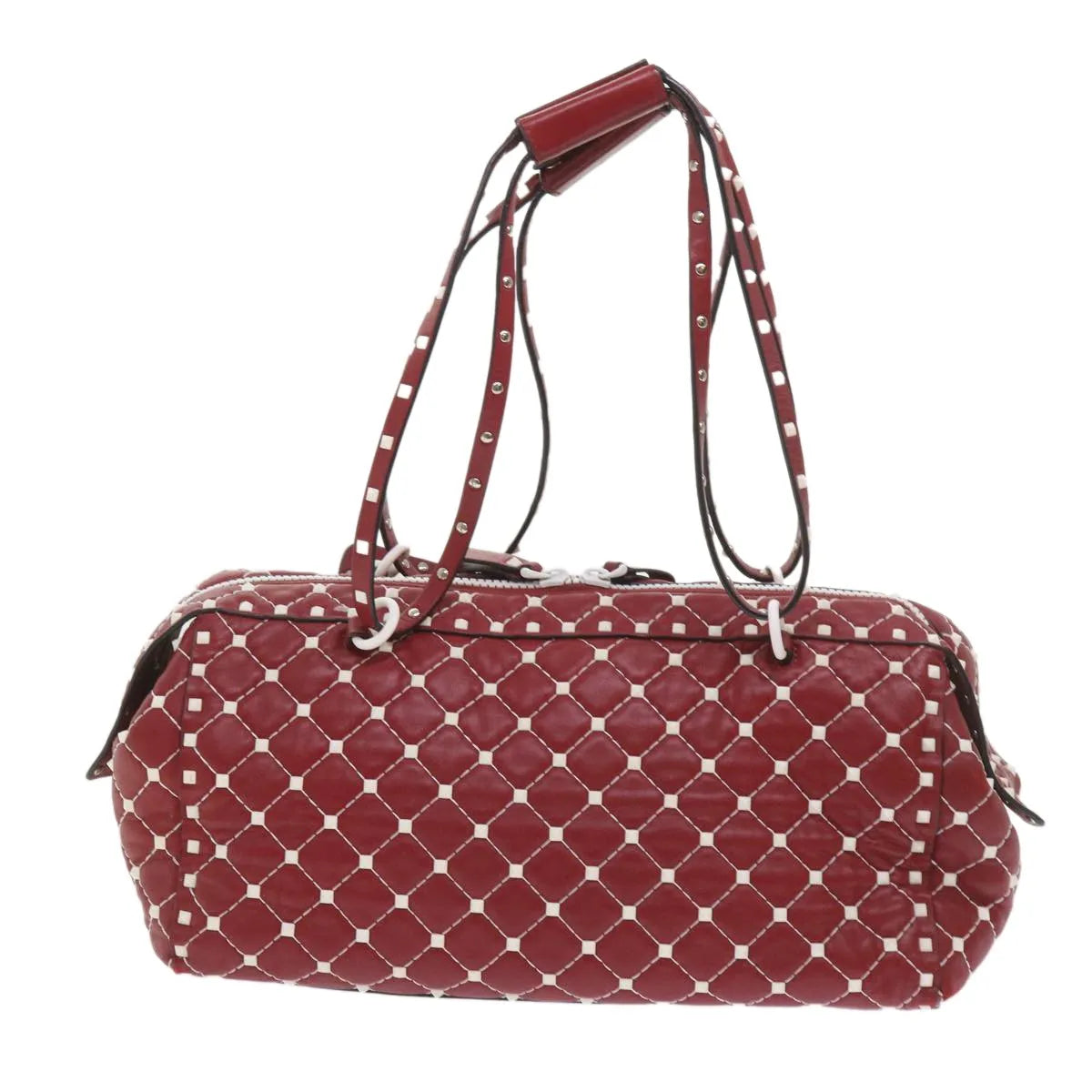 Valentino Garavani Free Rockstud Spike Duffle Quilted Leather, Red, Leather, Shoulder Bag
